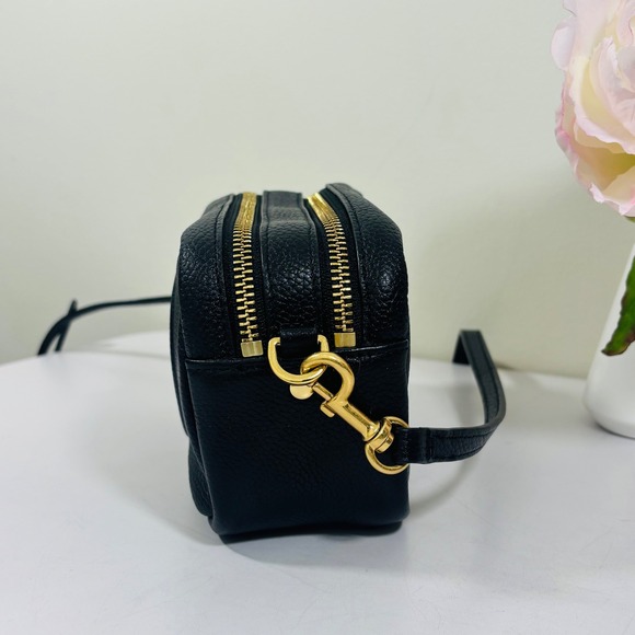 Tory Burch Purse Black Perry Bombe Mini Bag Pebbled Leather Crossbody Gold - Picture 2 of 9